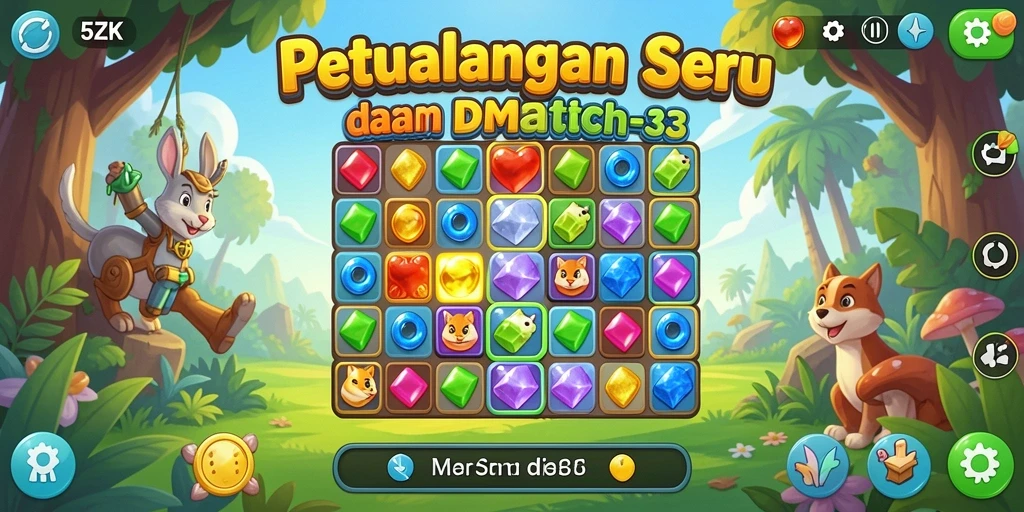 Tampilan gameplay seru dalam 5ZK dengan puzzle Match-3 yang penuh warna.