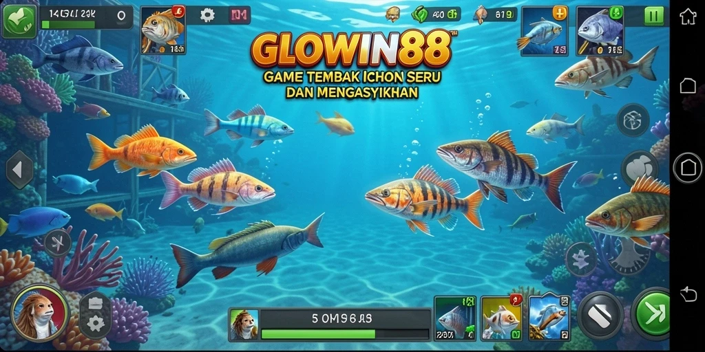 Screenshot menunjukkan aksi seru dalam tembak ikan di GLOWIN88.