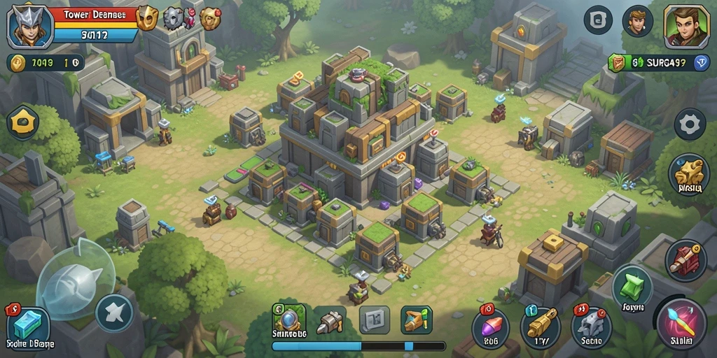 Tampilan gameplay SURGA19 yang menegangkan dengan berbagai tower.
